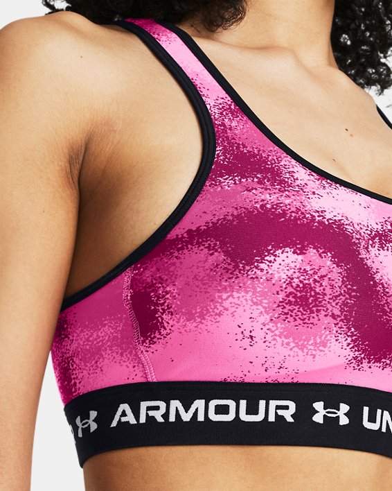 Brassière de sport imprimée à dos croisé et maintien modéré Armour® pour femme, Pink, pdpMainDesktop image number 2